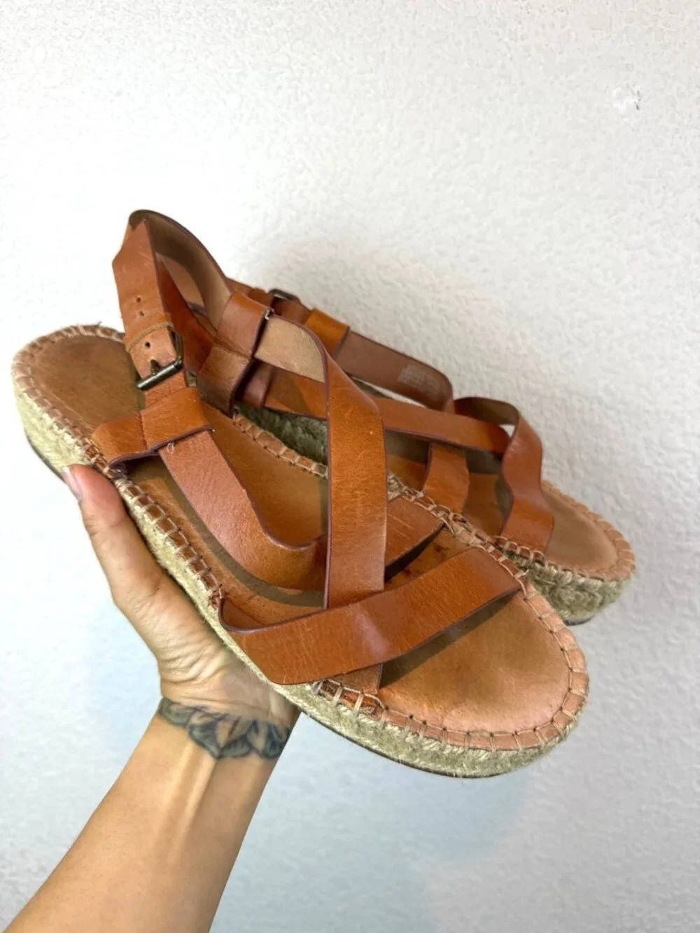 Madewell Cognac Leather Strappy Espadrille Sandals Brown Size 10 Beachy Vacay
